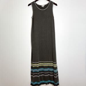 Lisa Todd Dress Size M Grey Sleeveless Linen Cotton Blend Maxi Striped Hem